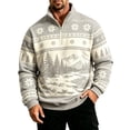 thumbnail image 1 of Fair Isle Sweatshirt for Men Long Sleeve Quarter Zip Stand Collar Pullover Trendy Fall Winter Casual Outdoor Streetwear Top Light Gray XL, 1 of 4