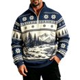 thumbnail image 1 of Fair Isle Sweatshirt for Men Long Sleeve Quarter Zip Stand Collar Pullover Trendy Fall Winter Casual Outdoor Streetwear Top Navy 3XL, 1 of 4