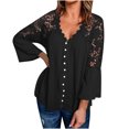 thumbnail image 1 of Fair Price Clothing MIUOWANP Women Casual Elegant Loose Large Size Lace Solid Color Round Neck Pullover Chiffon Shirt Long Sleeve Round Neck Top Shirt S Black, 1 of 5