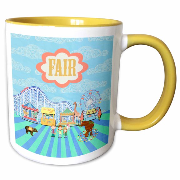 3drose, Fair, Roller Coaster, Ferris Wheel, Elephant, Bear, Carousel, 11oz Two-tone Yellow Mug
