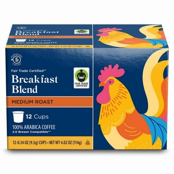 Barissimo Fair Trade Breakfast Blend Medium Roast Coffee Pods, 12 count - Pack of 2