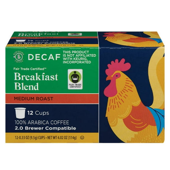 Barissimo Fair Trade Decaf Breakfast Blend Medium Roast Coffee Pods, 12 count