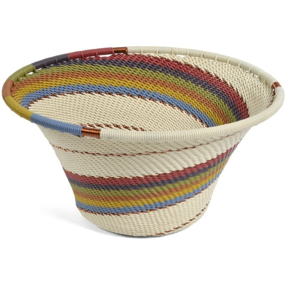 Fair Trade Telephone Wire Small Cone Basket, White Desert