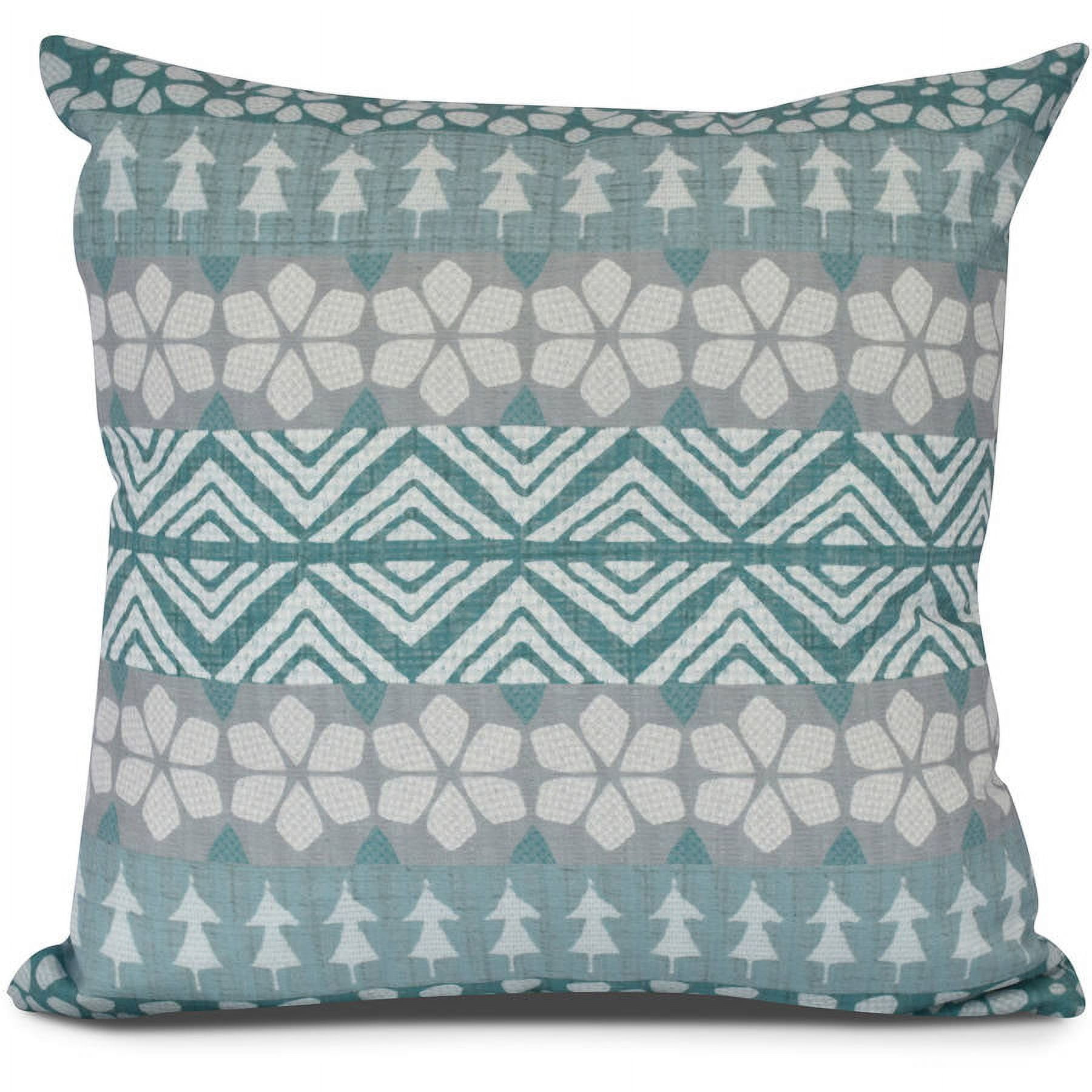 Teal and Gray Geometric Print Square Throw Pillow