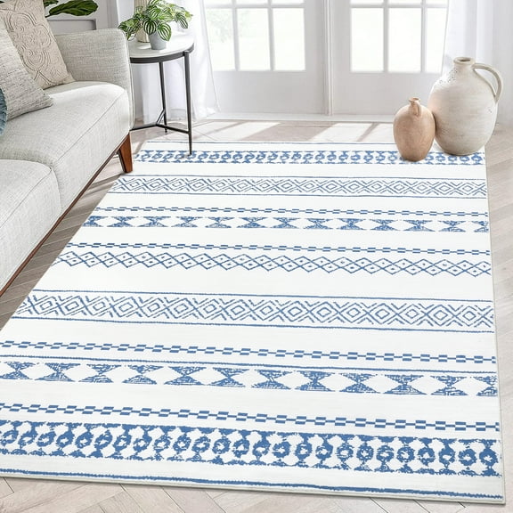 FairOnly 10' x 13' Extra Large Rug for Office Living Room Bedroom Geometric Accent Rug Non-Slip Carpet, Blue