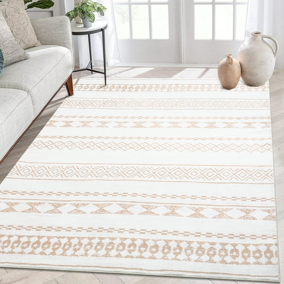 FairOnly 10' x 13' Extra Large Rug for Office Living Room Bedroom Geometric Accent Rug Non-Slip Carpet, Taupe