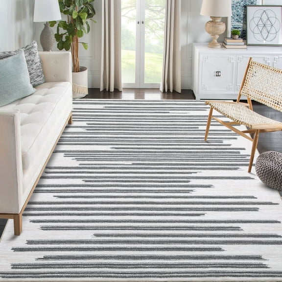 FairOnly 10' x 13' Extra Large Rug for Office Living Room Bedroom Modern Stripe Rug Non-Slip Carpet, Grey