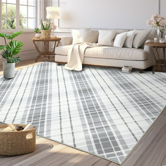 FairOnly 10' x 13' Extra Large Rug for Office Living Room BedroomPlaid Design Area Rug Non-Slip Carpet, Light gray