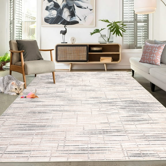 FairOnly 10'x13' Area Rugs for Living Room Machine Washable Low Pile Rugs for Family Room Beige Abstract Indoor Floor Carpet