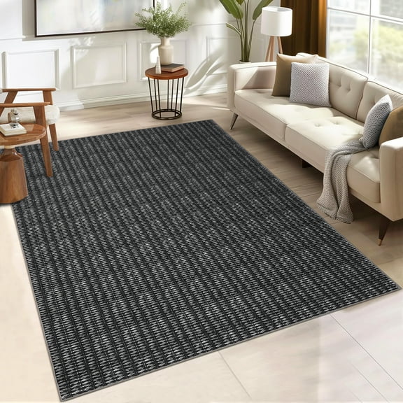 FairOnly 10'x13' Black Textured Braided Print Rugs Machine Washable Non Shedding Area Rugs for Living Room Bedroom Soft Throw Carpet