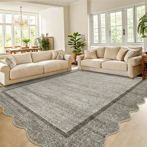 FairOnly 10'x13'Brown Flounce Solid Non Slip Washable Area Rug Plush Ruffled Border Ultra Thin&Soft Indoor Rug for Living Room& Minimalist Spaces