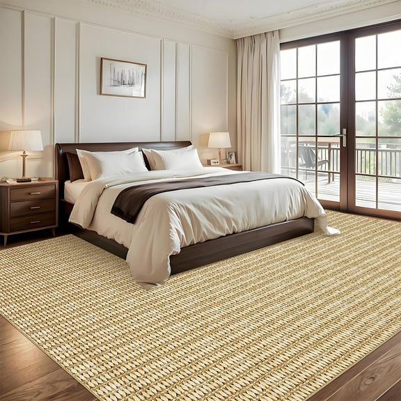 FairOnly 10'x13' Camel Textured Braided Print Rugs Machine Washable Non Shedding Area Rugs for Living Room Bedroom Soft Throw Carpet