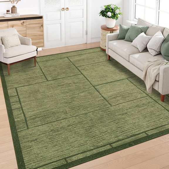 FairOnly 10'x13'Geometric Rectangular Splicing Area Rug for Modern Living Room Low Pile Machine Washable Non Slip Floorr Rug for Living Bedroom Kitchen Laundry,Green