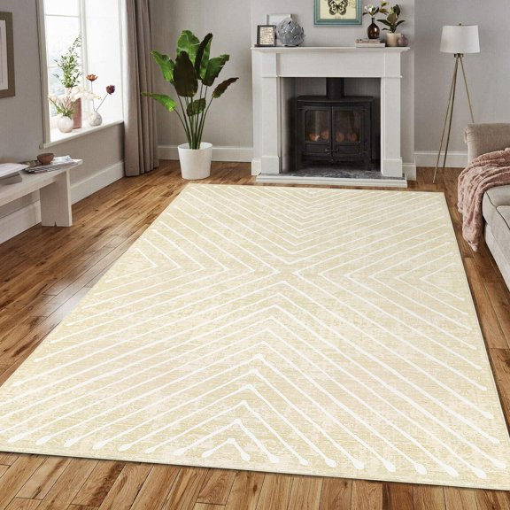 FairOnly 10'x13'Modern Geometric Area Rugs Non Slip Low Pile for Living Room Ultra Thin Stain Resistant Floor Rug for Living Room Bedroom,Beige