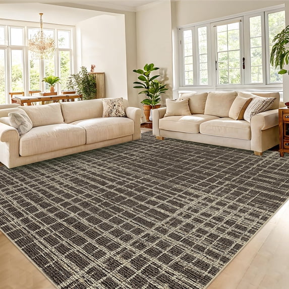 FairOnly 10'x13'Modern Machine Washable Non Slip Area Rug Intertwined Geometric Soft Low Pile Rug for Dining Room Bedroom Kitchen,Brown