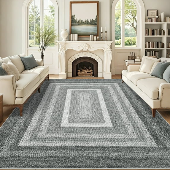 FairOnly 10'x13'Modern Non Slip Low Pile Area Rug Geometric Washable Stain Resistant Floor Rug for Bedroom Kitchen Dining Room,Grey