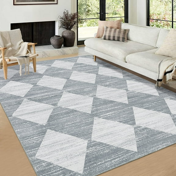 FairOnly 10'x13'Non Slip Modern Geometric Area Rug for Living Room Low Pile Ultra Thin Stain Resistant Indoor Carpet for Bedroom Kitchen,Grey