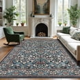 thumbnail image 1 of FairOnly 10'x13'Retro Floral Printed Machine Washable Area Rug Ultra-Thin Low Pile Stain & Pet Friendly Non Slip Indoor Rug for Living Room Bedroom Kitchen Dining,Black, 1 of 7