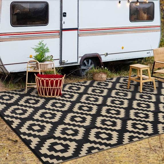 FairOnly 10'x14'Large Outdoor Washable Rugs Reversible Plastic Straw Area Rug for Beach Picnic RV