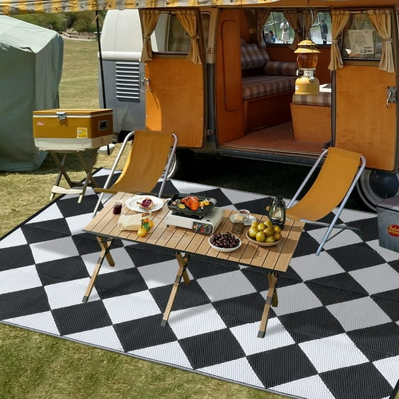 FairOnly 10'x14'Large Washable Outdoor Area Rug Stain Resistant Carpet for RV Trip Picnic