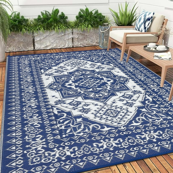 FairOnly 10'x14'Large Washable Outdoor Reversible Area Rug Stain Resistant Carpet for RV Trip