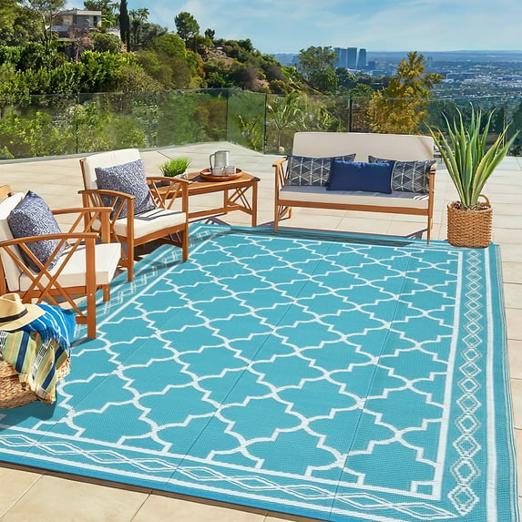 FairOnly 10'x14'Outdoor Washable Rugs Reversible Waterproof Carpet for Beach Picnic RV Trip