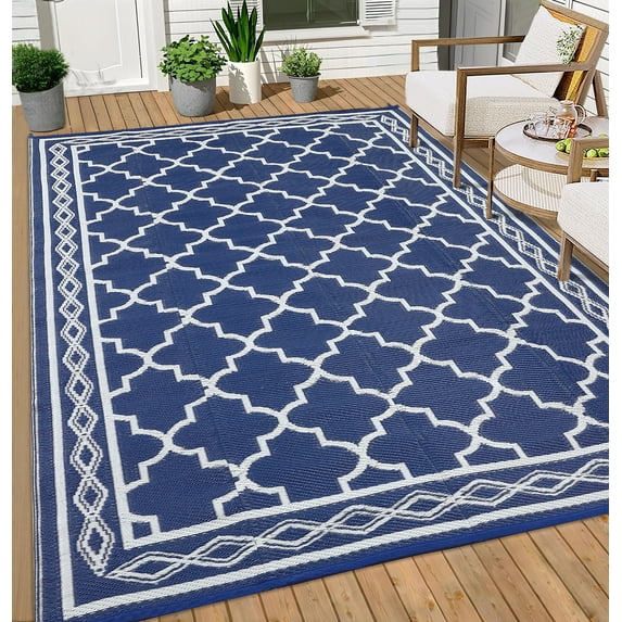 FairOnly 10'x14'Outdoor Washable Rugs Reversible Waterproof Carpet for Beach Picnic RV Trip