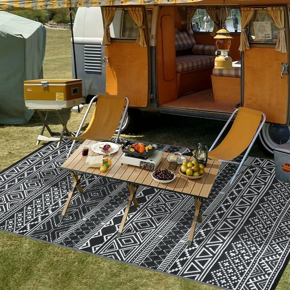 FairOnly 10'x14'Washable Outdoor Area Rugs Reversible Stain Resistant Large Rug for Camping