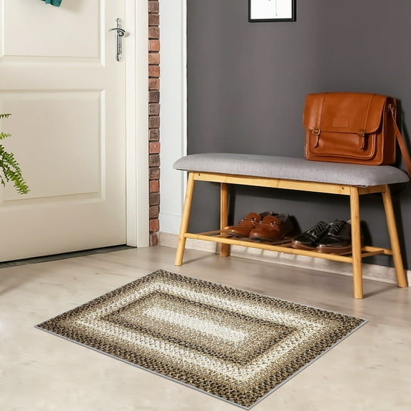 FairOnly 2' x 3' Small Area Rug Modern Floor Cover Braided Print Door Mat Washable Rug for Bedroom Nursery Kitchen, Beige