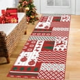 thumbnail image 1 of FairOnly 2'x10'Bohemian Checkered Christmas Runner Rug for Hallway Low Pile Washable Non Slip Floor Festive Rug for Kitchen,Red Green, 1 of 5