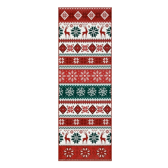 FairOnly 2'x10'Boho Christmas Runner Rug Machine Washable Low Pile Non Slip Holiday Floor Rug for Bedroom Hallway Kitchen,Red Green