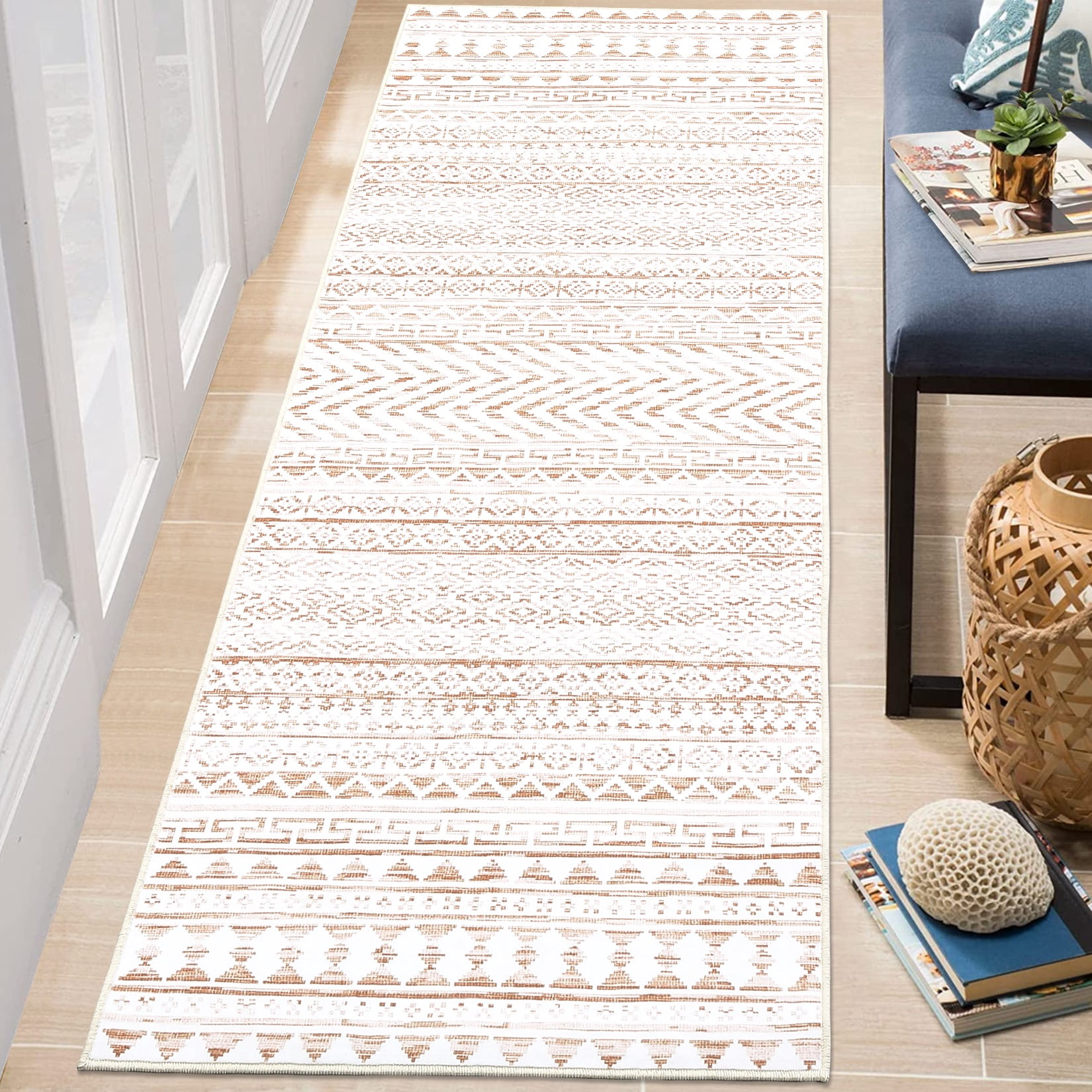 Beige Shell Rug Runner FairOnly 2'x6' Beige Runner Rugs Washable Oriental Geometric Rug Runner ...