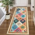 thumbnail image 1 of FairOnly 2'x6'Blossom & Grid Machine Washable Area Rug Pastoral Low Pile Non Slip Carpet for Modern Living Bedroom Decor,Multicolor, 1 of 7