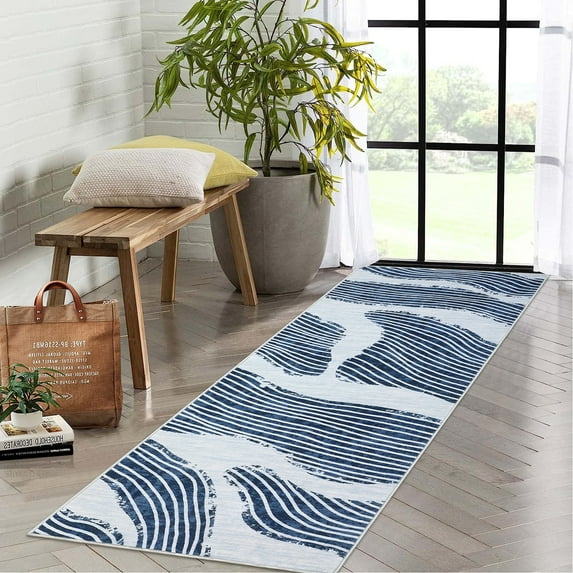 FairOnly 2'x6' Blue Washable Runner Rugs for Hallway Abstract Ocean Print Rug Runner Rugs Laundry Entryway Modern Low Pile Rug for Kitchen