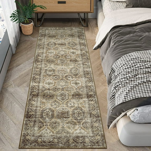 FairOnly 2'x6' Brown Oriental Vintage Distressed Runner Rugs for Hallway Machine Washable Non Slip Laundry Runner Rug for Entryway Kitchen