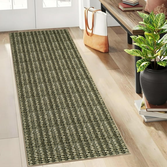 FairOnly 2'x6' Brown Runner Rugs for Hallway Textured Braided Print Machine Washable Non Slip Entryway Rug Runner Rugs for Laundry Throw Rug