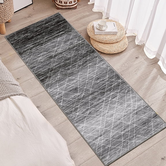 FairOnly 2'x6'Hallway Grey Area Rugs Neutral Geometric Runner Rug for Kitchen Washable Non-Slip Soft Rug for Kitchen