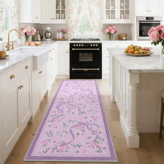 FairOnly 2'x6'Machine Washable Floral Runner Rug for Bedroom Low Pile Non Slip Soft Rug for Hallway Kitchen Laundry
