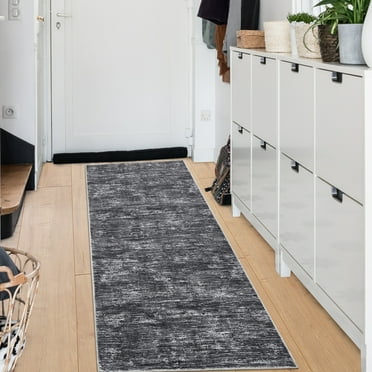 FairOnly 2'x6' Machine Washable Runner Rugs for Hallway Modern Non Slip Low Pile Laundry Entryway Runner Rug Dark Grey Soft Throw Rugs