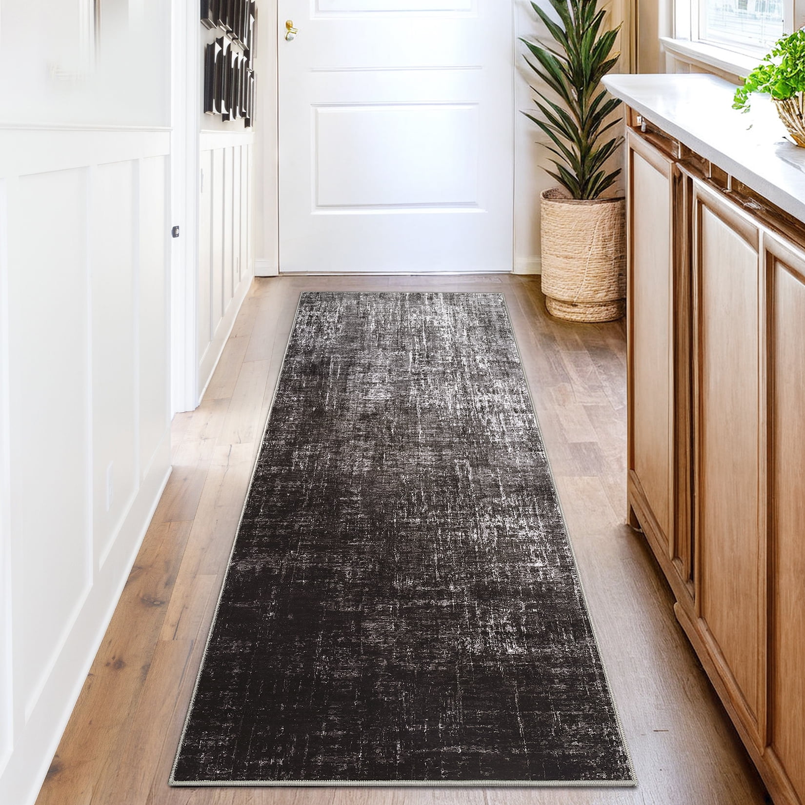 FairOnly 2'x6'Modern Abstract Gradient Color Runner Rug Machine Washable Ultra Thin Low Pile Non Slip Carpet for Hallway Laundry Bathroom,Black Grey