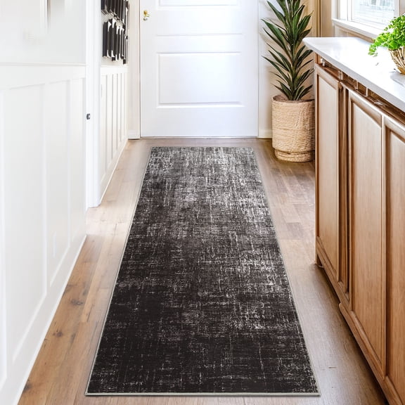 FairOnly 2'x6'Modern Abstract Gradient Color Runner Rug Machine Washable Ultra Thin Low Pile Non Slip Carpet for Hallway Laundry Bathroom,Black Grey