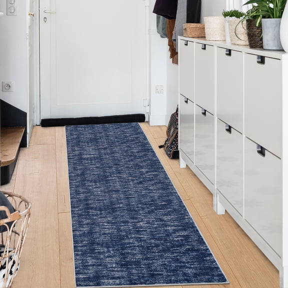 FairOnly 2'x6'Modern Abstract Non Slip Non Shedding Runner Rug Solid Texture Machine Washable Rug for Dining Room Kitchen,Blue