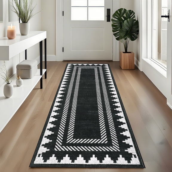 FairOnly 2'x6'Modern Plain Color Geometric Non Slip Machine Washable Runner Rug Ultra Thin Low Pile Rug for Living Room Hallway Kitchen Bathroom,Black