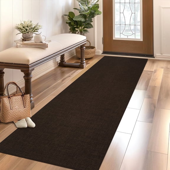 FairOnly 2'x6'Modern Solid Color Knitted Machine Washable Runner Rug Low Pile Pet Friendly Non Slip Indoor Minimalist Rug for Living Bedroom Kitchen Hallway,Red Brown
