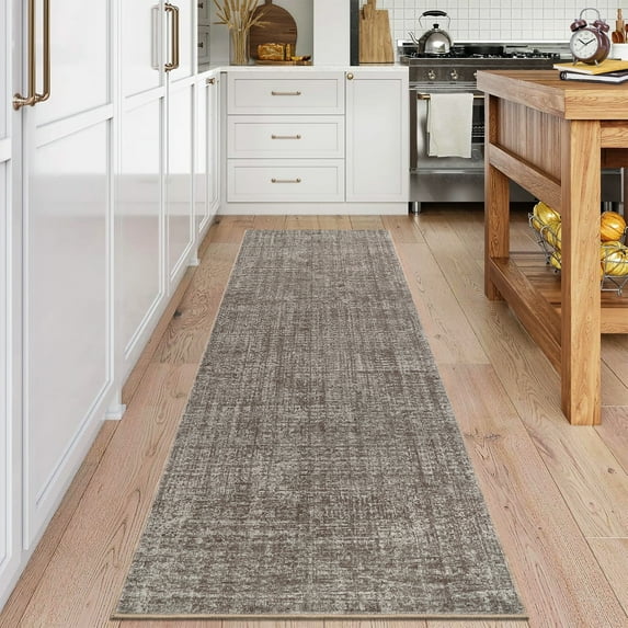 FairOnly 2'x6'Modern Solid Color Machine Washable Runner Rug Minimalist Soft Non Slip Folable Floor Rug for Hallway Bathroom,Brown