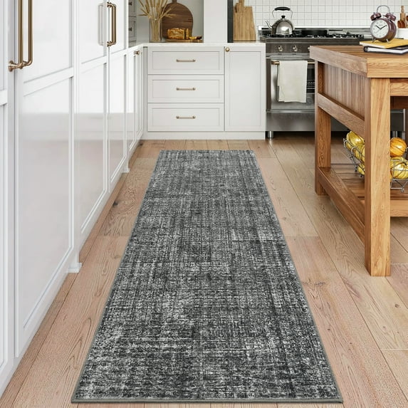 FairOnly 2'x6'Modern Solid Color Machine Washable Runner Rug Minimalist Soft Non Slip Folable Floor Rug for Hallway Bathroom,Dark Grey
