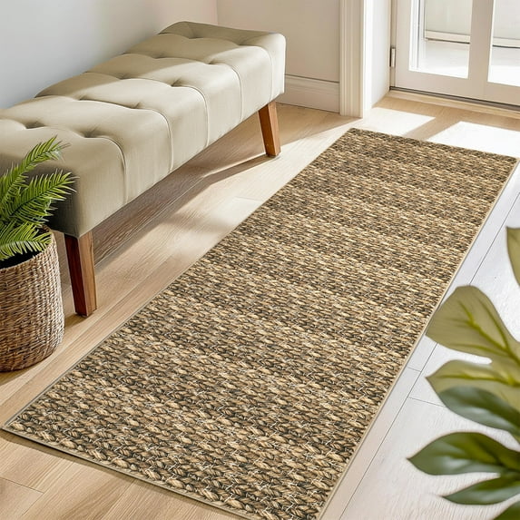 FairOnly 2'x6' Modern Washable Runner Rugs Brown Braided Print Runner Rugs for Hallway Entryway Non Slip Laundry Rug