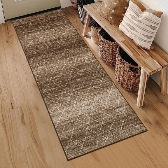 FairOnly 2'x6'Neutral Geometric Runner Rug Hallway Brown Area Rugs for Kitchen Washable Non-Slip Soft Rug for Kitchen