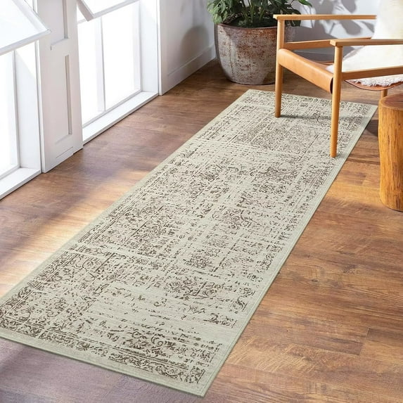 FairOnly 2'x6' Vintage Runner Rug Hallway Area Rugs for Kitchen Washable Non-Slip Camel Soft Rug for Bedroom
