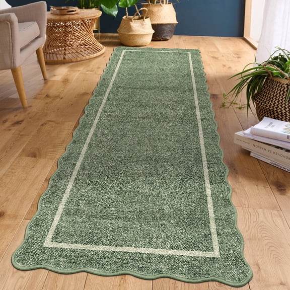 FairOnly 2'x8'Flounce Solid Non Slip Washable Runer Rug for Living Room Kirchen& Minimalist Spaces,Grey Green